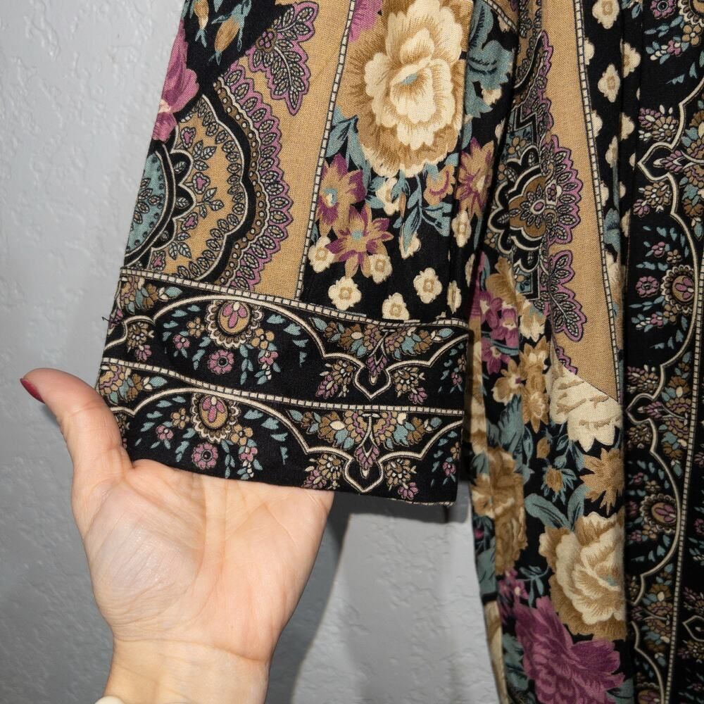 Vintage Lady Carol of New York Black Floral Kimono‎ Cardigan Size 14 - Picture 3 of 6